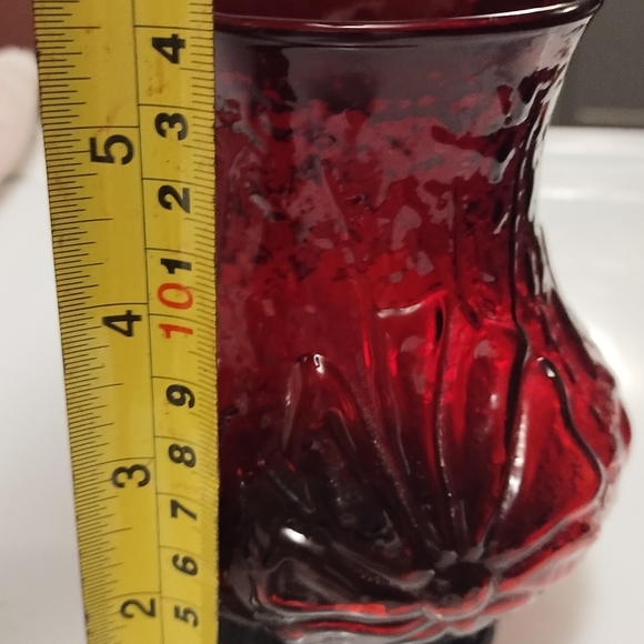 Vintage Anchor Hocking Rainflower pattern, Red Flower Vase or candle holder - Picture 9 of 12